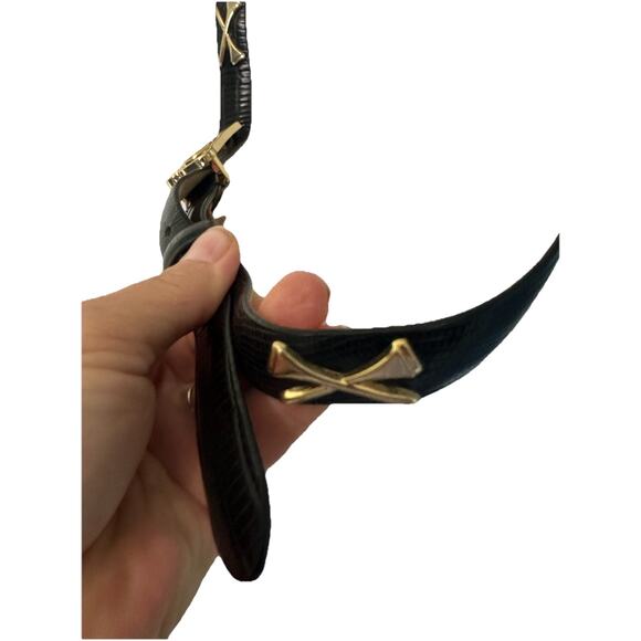 LB Belt Company Golf Belt Womens Italian Leather Lizard Embossed Black Gold - Picture 5 of 8